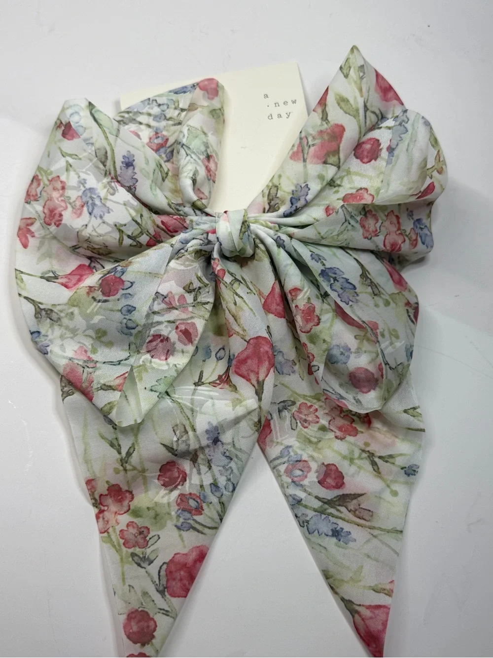 a new day Floral Bow Hair Scarf in Pink, Green & Blue